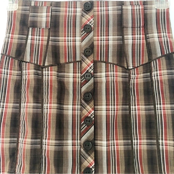 Brown Plaid Western Skirt Size 4 Cowgirl Ruffle hem lined skirt - Picture 3 of 12